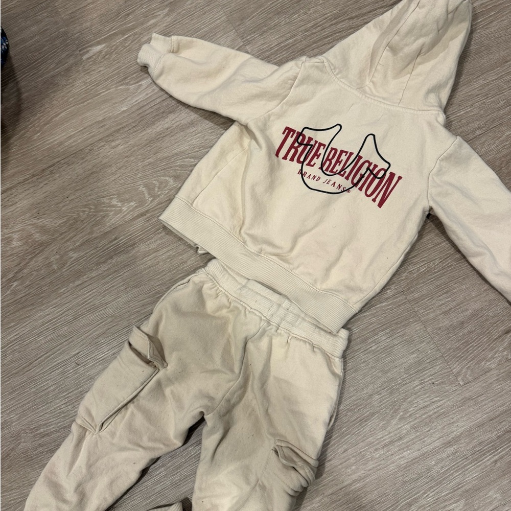 True Religion Kids Cream Hoodie & Jogger Set with Red Logo